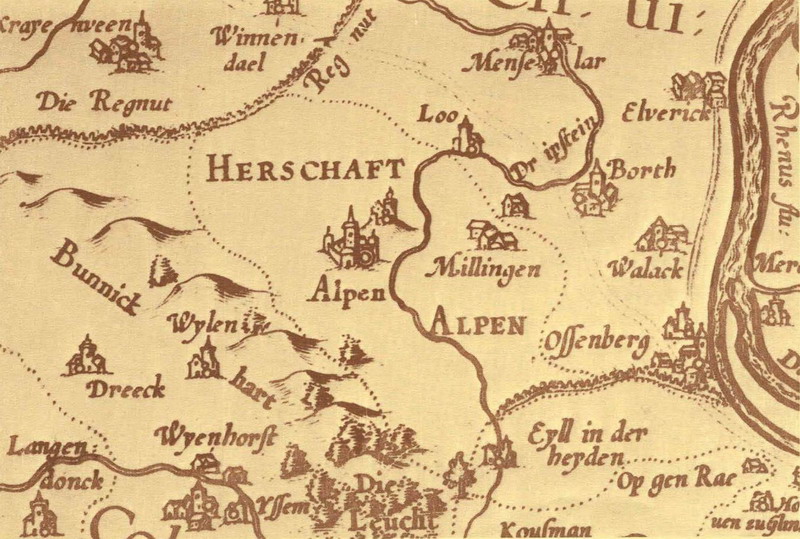 Ausug aus der Karte Grafschaft Moers - Darstellung Herschaft Alpen
