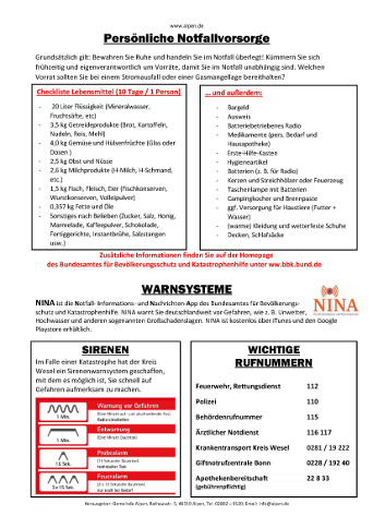 Flyer der Gemeinde Alpen mit Notfallinformationen Seite 2
